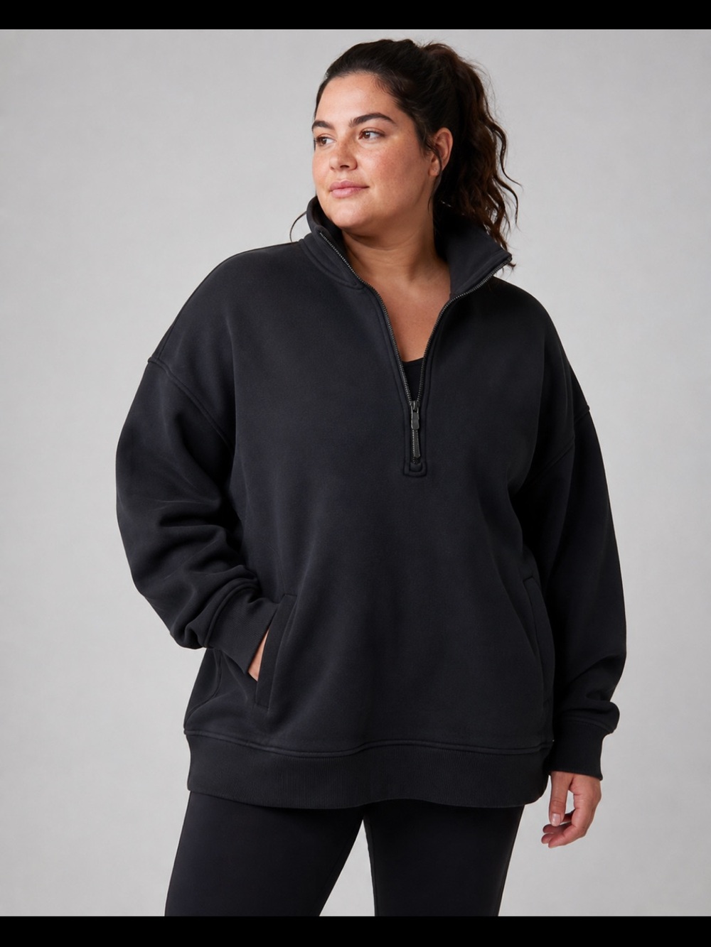 #117 Lululemon Thick Fleece Half-Zip Black XL/XXL Oversized W3FICS - Picture 1 of 5